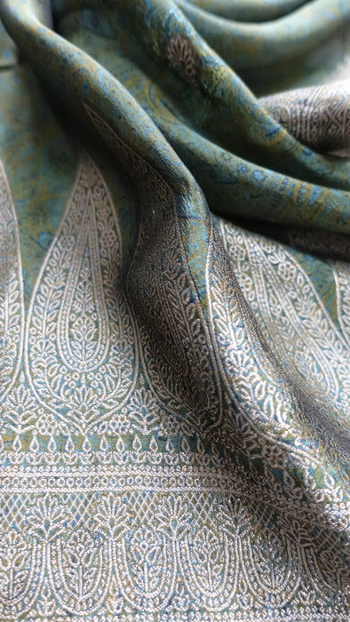 Green Chanderi Silk With Woven Gold - New