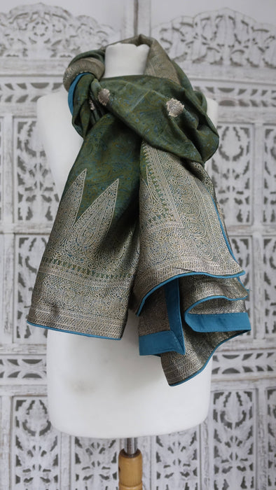 Green Chanderi Silk With Woven Gold - New