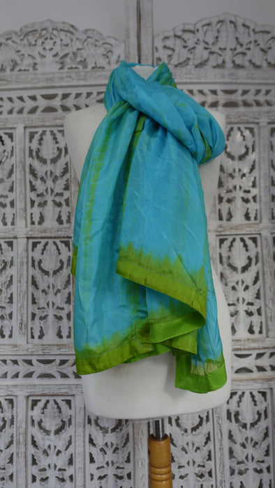 Blue Green Fine Pure Silk Dupatta