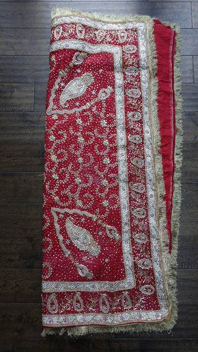 Red Vintage Kiran Gota Fringe Wedding Dupatta - New