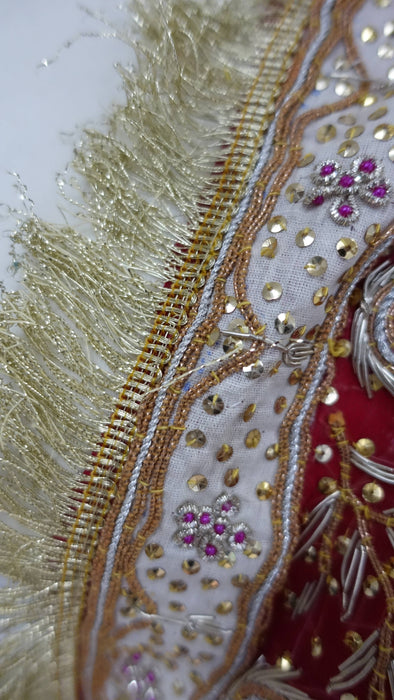 Red Vintage Kiran Gota Fringe Wedding Dupatta - New
