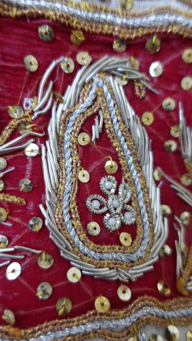 Red Vintage Kiran Gota Fringe Wedding Dupatta - New