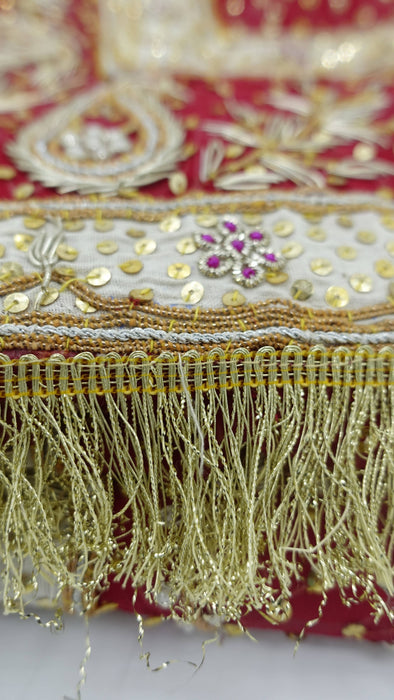Red Vintage Kiran Gota Fringe Wedding Dupatta - New