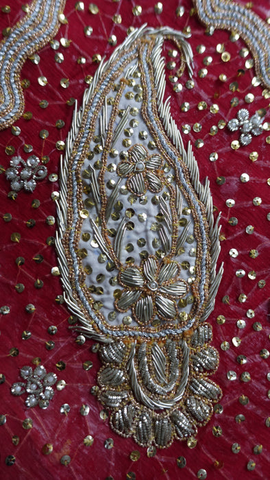 Red Vintage Kiran Gota Fringe Wedding Dupatta - New