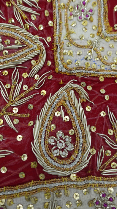 Red Vintage Kiran Gota Fringe Wedding Dupatta - New