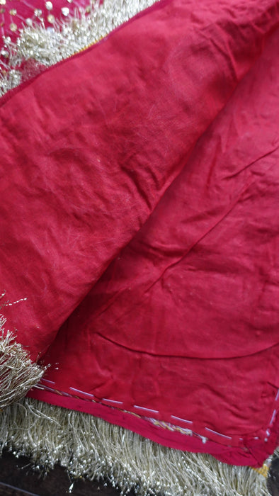 Red Vintage Kiran Gota Fringe Wedding Dupatta - New