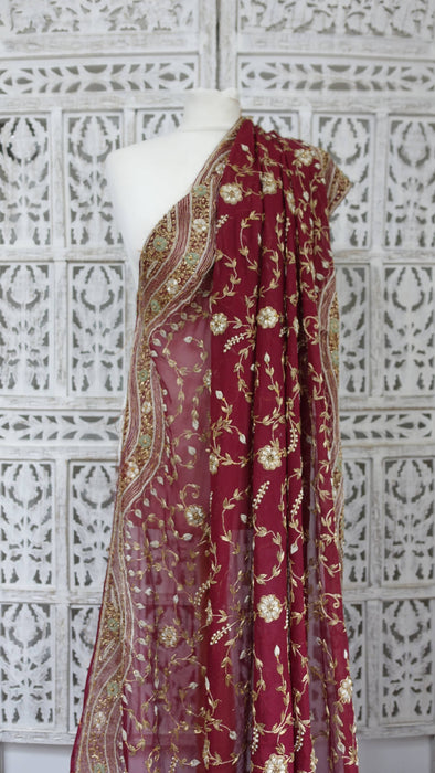Maroon Vintage Wedding Dupatta - New