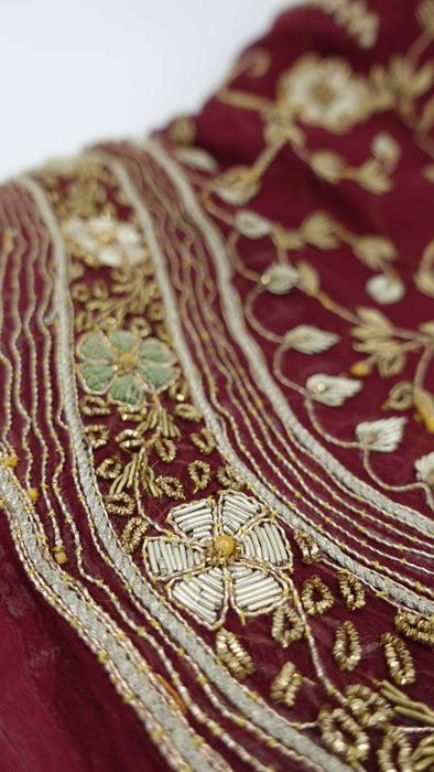Maroon Vintage Wedding Dupatta - New