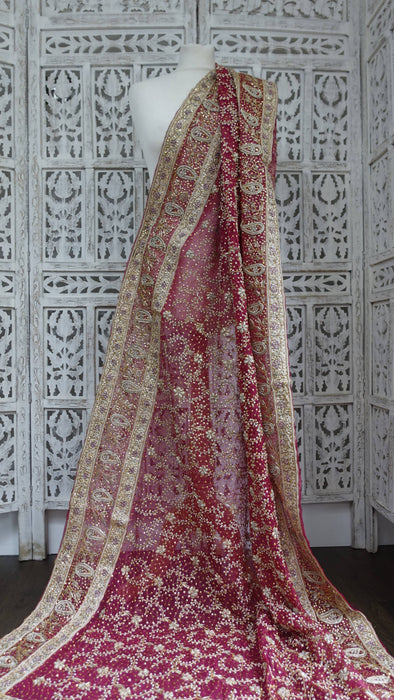 Raspberry Red Vintage Wedding Dupatta - New