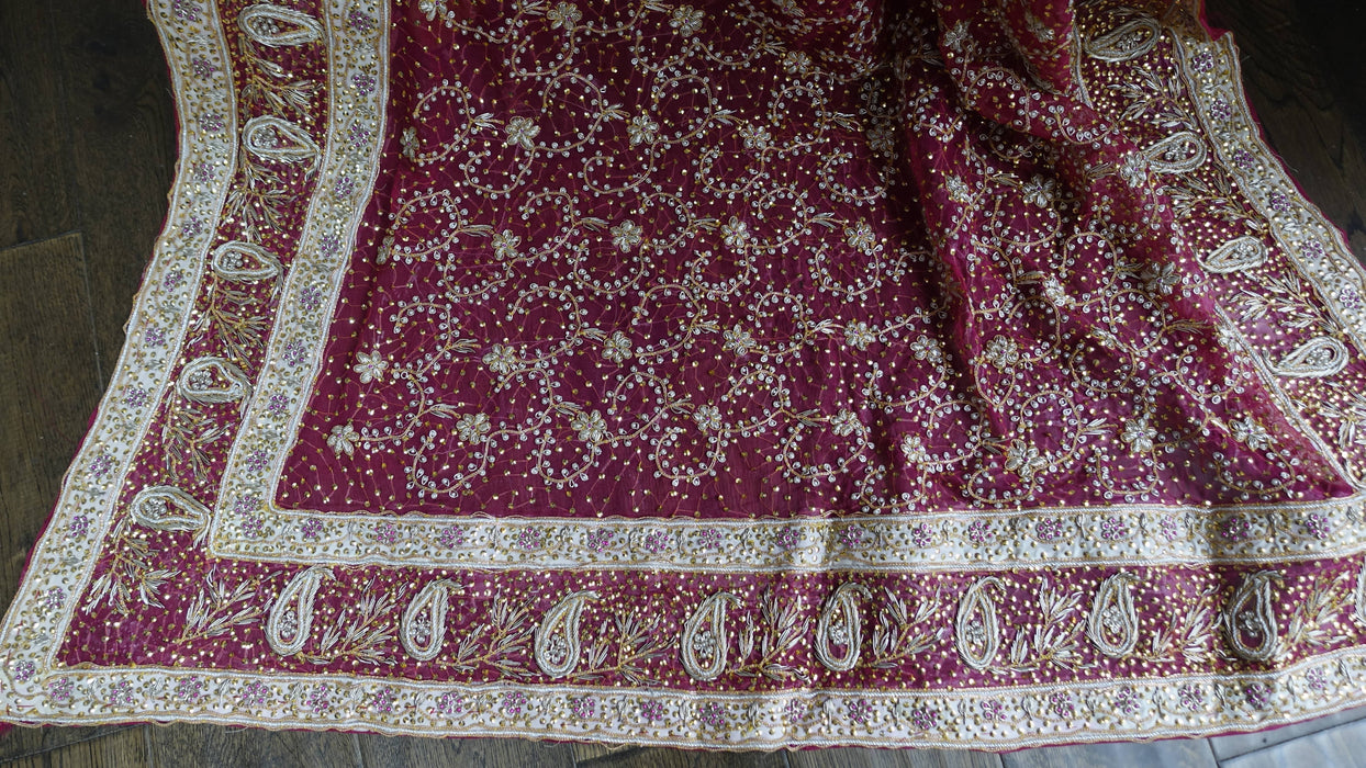 Raspberry Red Vintage Wedding Dupatta - New