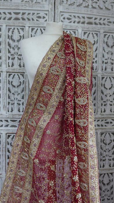Raspberry Red Vintage Wedding Dupatta - New