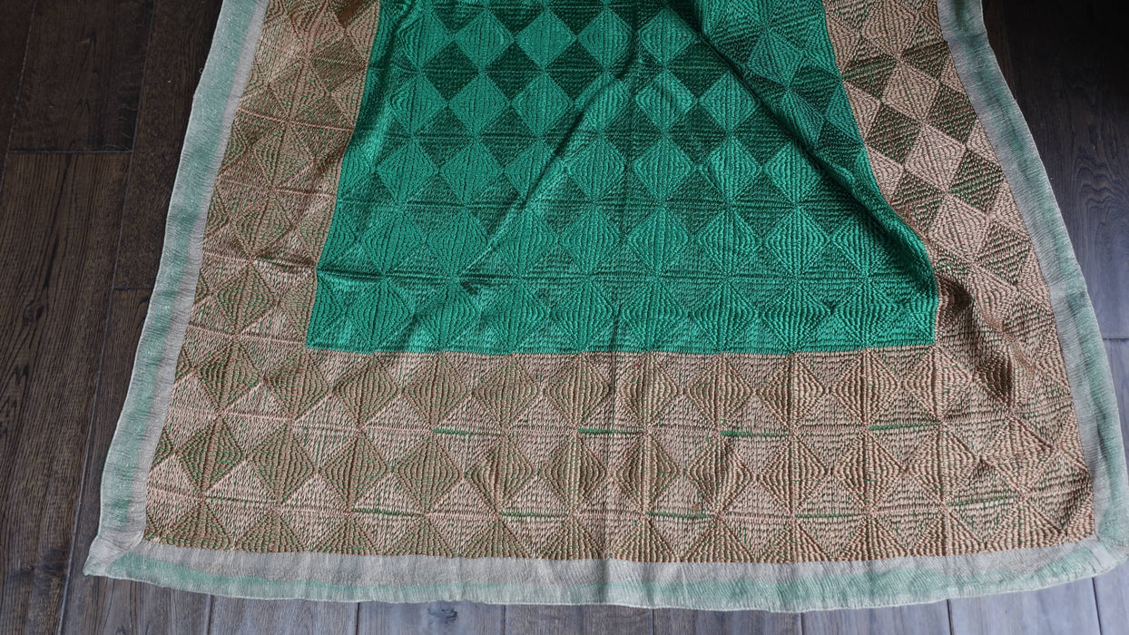 Gold And Green Phulkari Thread Dupatta - New