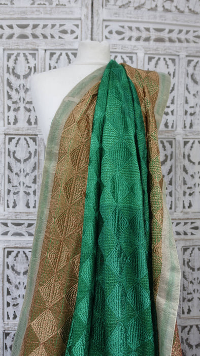 Gold And Green Phulkari Thread Dupatta - New