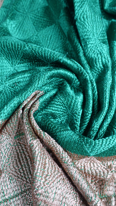 Gold And Green Phulkari Thread Dupatta - New