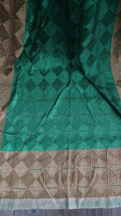 Gold And Green Phulkari Thread Dupatta - New