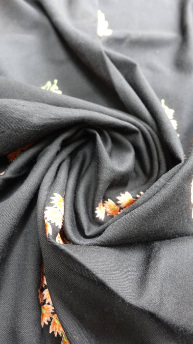 Preloved black wool shawl with orange thread embroidery – view 2