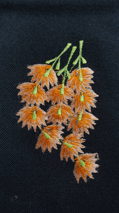 Preloved black wool shawl with orange thread embroidery – view 3