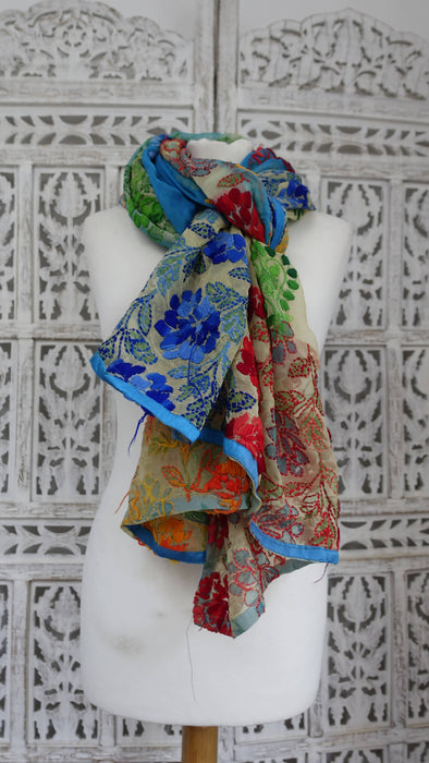 Phulkari Style Embroidered Chiffon Dupatta - New