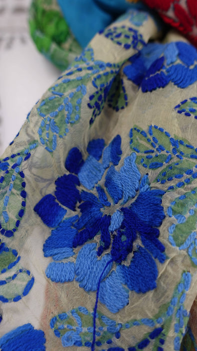 Phulkari Style Embroidered Chiffon Dupatta - New