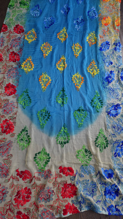 Phulkari Style Embroidered Chiffon Dupatta - New