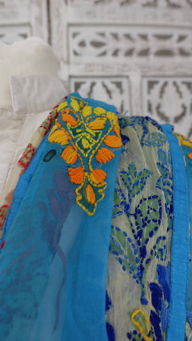 Phulkari Style Embroidered Chiffon Dupatta - New