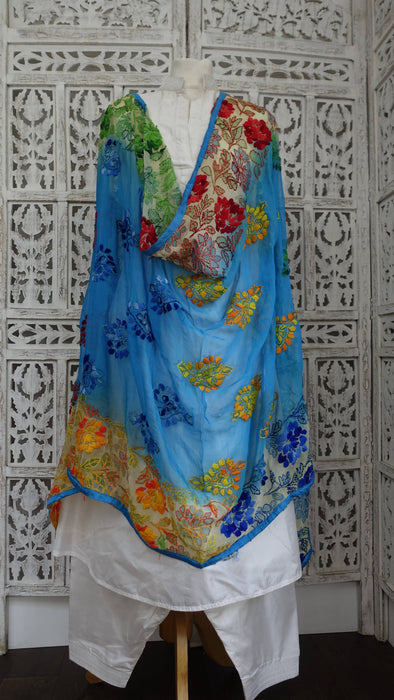 Phulkari Style Embroidered Chiffon Dupatta - New