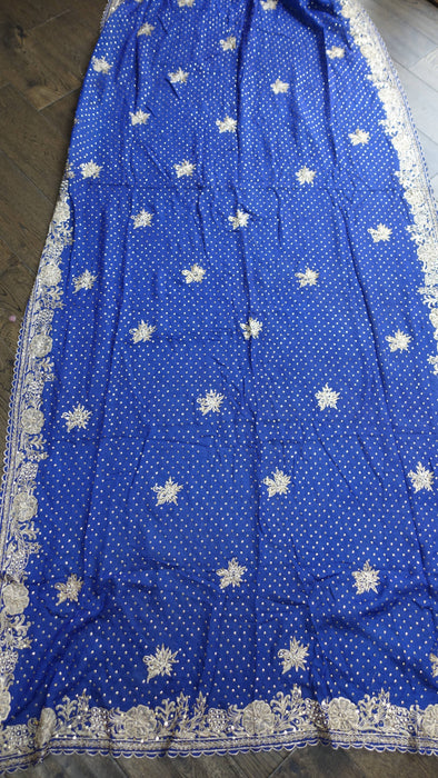 Blue silk chiffon zardosi dupatta – folded view