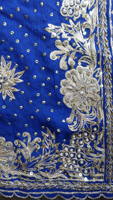 Blue silk chiffon zardosi dupatta – reverse side