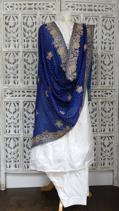 Blue silk chiffon zardosi dupatta