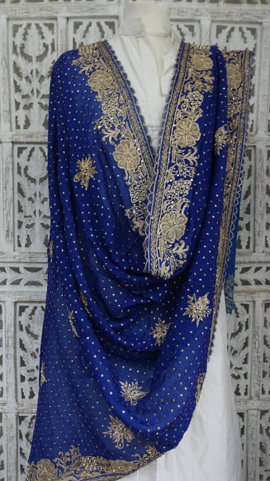 Blue silk chiffon zardosi dupatta – border detail