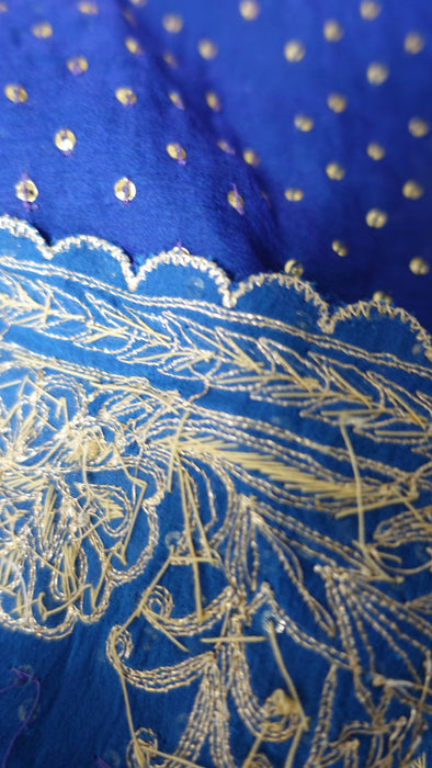 Blue silk chiffon zardosi dupatta – end panel detail
