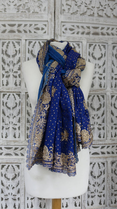 Blue silk chiffon zardosi dupatta – border detail