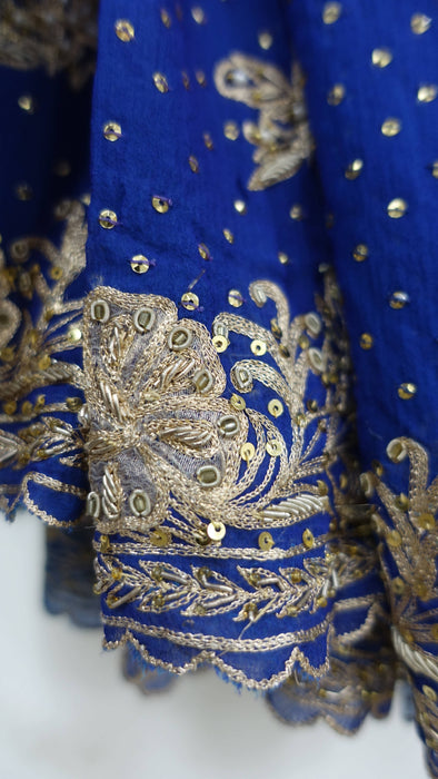 Blue silk chiffon zardosi dupatta – corner detail