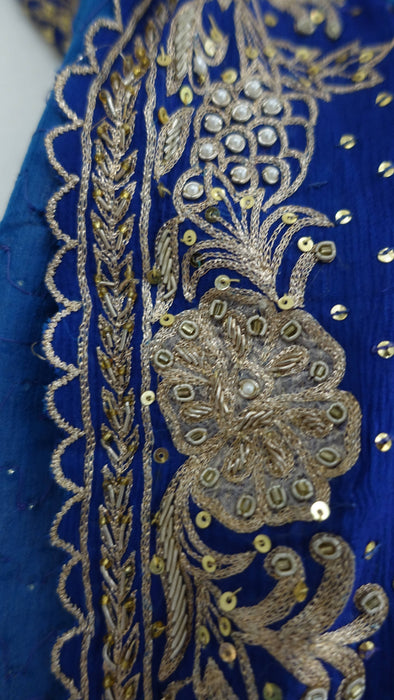 Blue silk chiffon zardosi dupatta – close-up of the embellishment