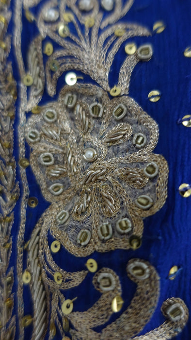 Blue silk chiffon zardosi dupatta – shown draped