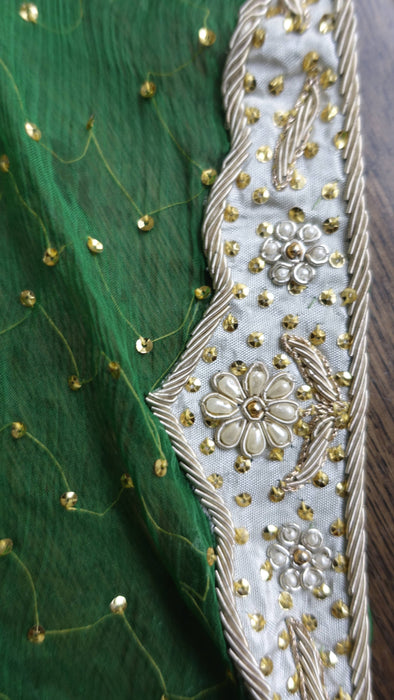 Bottle green vintage wedding dupatta – shown draped