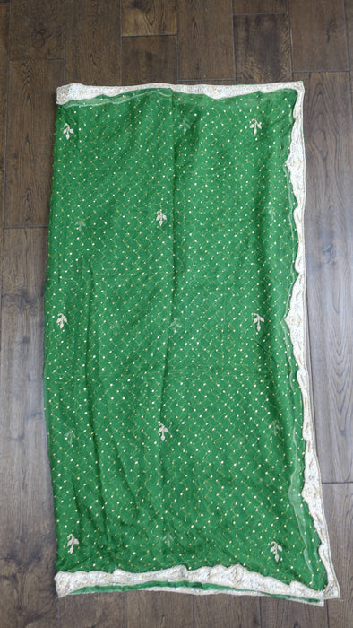 Bottle green vintage wedding dupatta – close-up of the embellishment