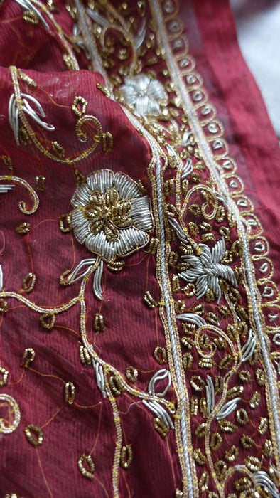 Dark Red Vintage Wedding Dupatta - New