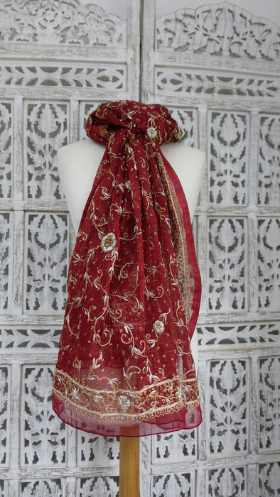 Dark Red Vintage Wedding Dupatta - New