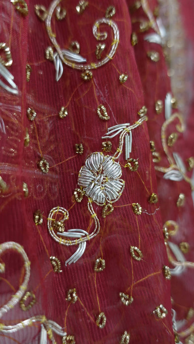 Dark Red Vintage Wedding Dupatta - New
