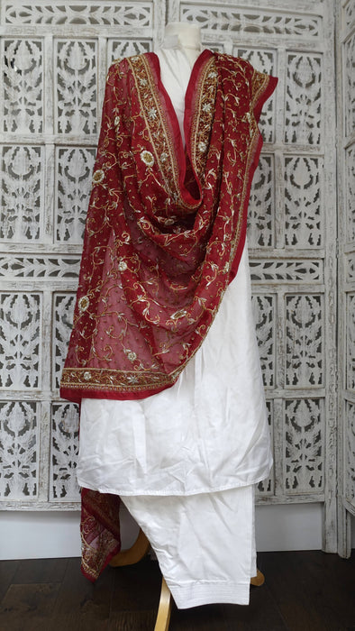 Dark Red Vintage Wedding Dupatta - New