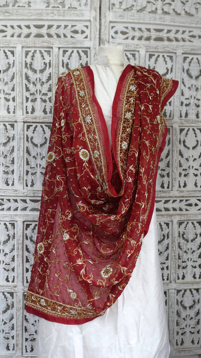 Dark Red Vintage Wedding Dupatta - New