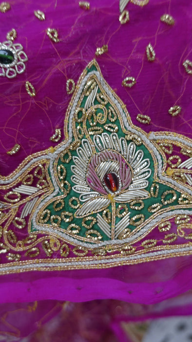 Hot Pink Silk Chiffon Vintage Wedding Dupatta - New