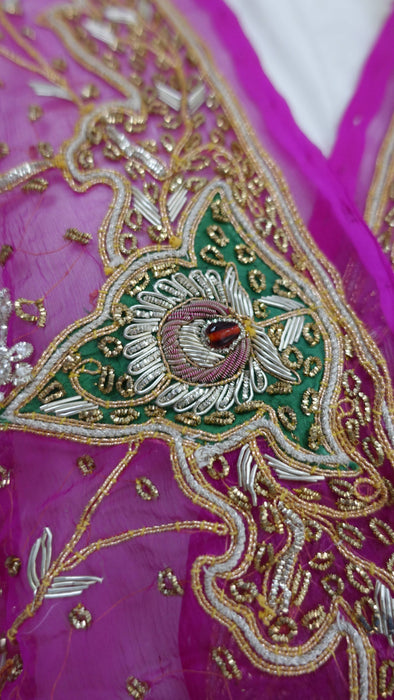 Hot Pink Silk Chiffon Vintage Wedding Dupatta - New
