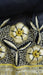 Black silk chiffon vintage gold tasselled dupatta – end panel detail