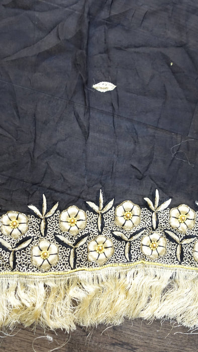 Black silk chiffon vintage gold tasselled dupatta – full length view