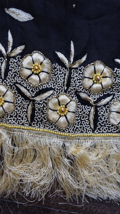 Black silk chiffon vintage gold tasselled dupatta – shown draped