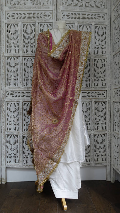 Peach Vintage Silk Voile Wedding Dupatta - New