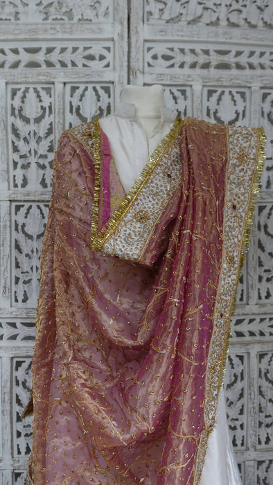 Peach Vintage Silk Voile Wedding Dupatta - New