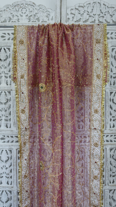 Peach Vintage Silk Voile Wedding Dupatta - New